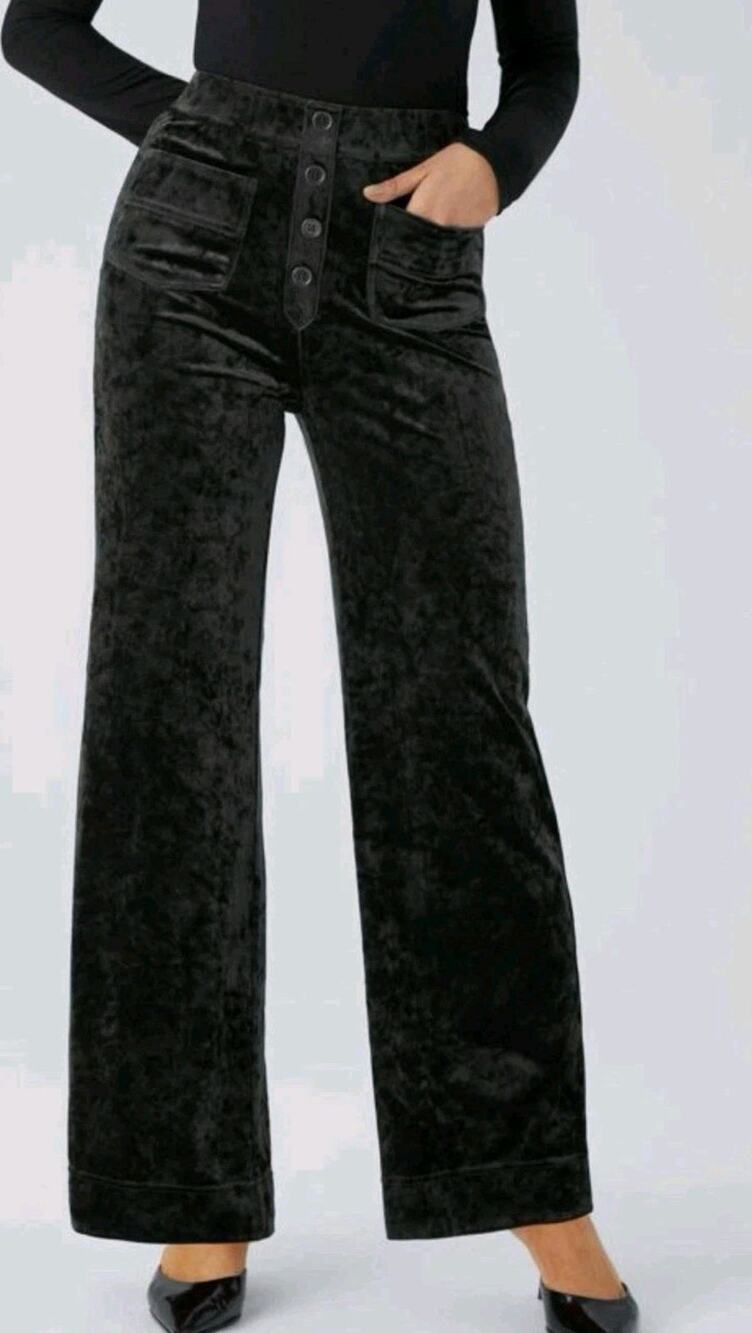 NWT Halara Crushed Velvet Sailor Pants High Waisted Wide Leg Black Women Sz S